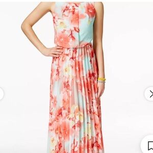 B Darlin Coral Floral Pleated Maxi Dress